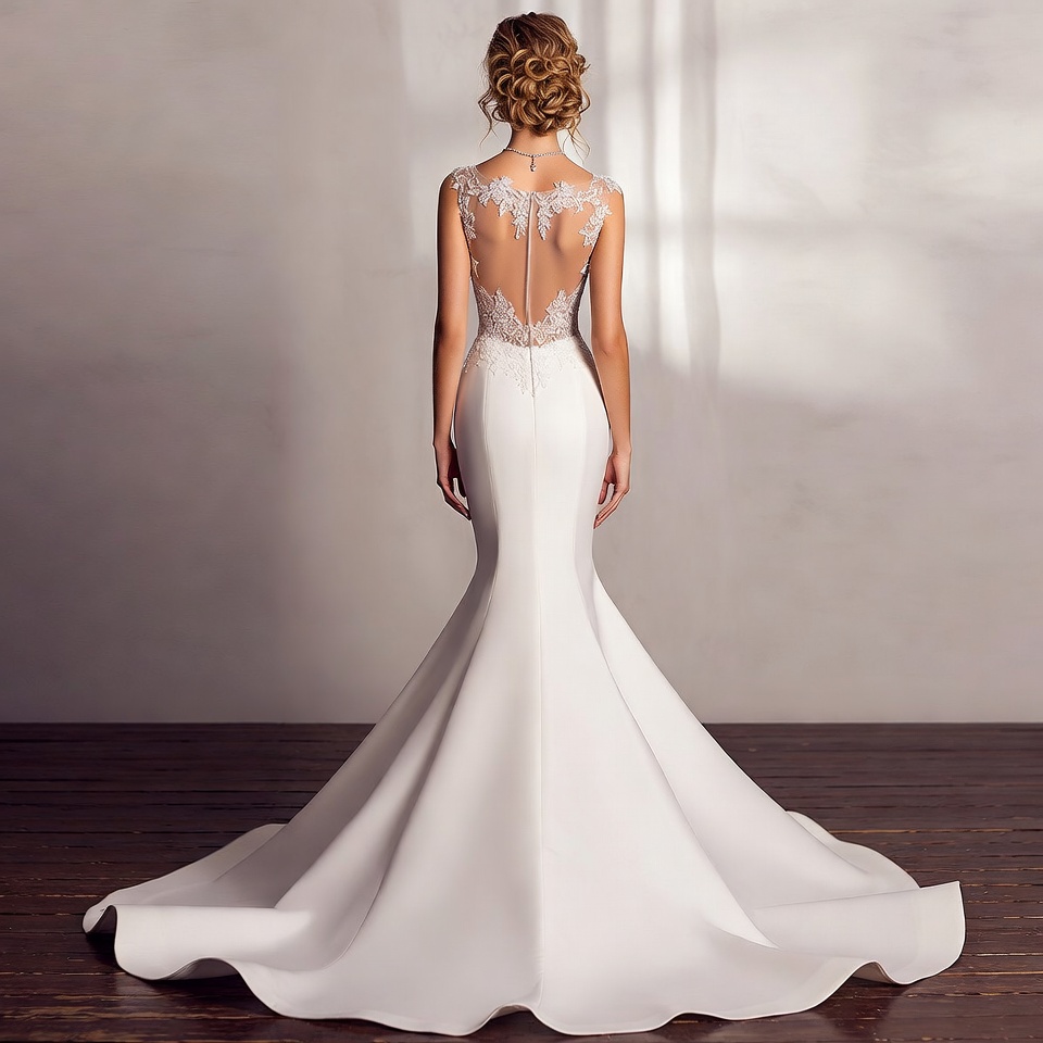 Illusion Neckline Mermaid Wedding Dress-3