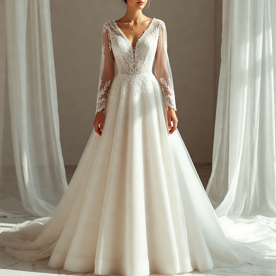 V-Neck A-Line Wedding Dresses-3