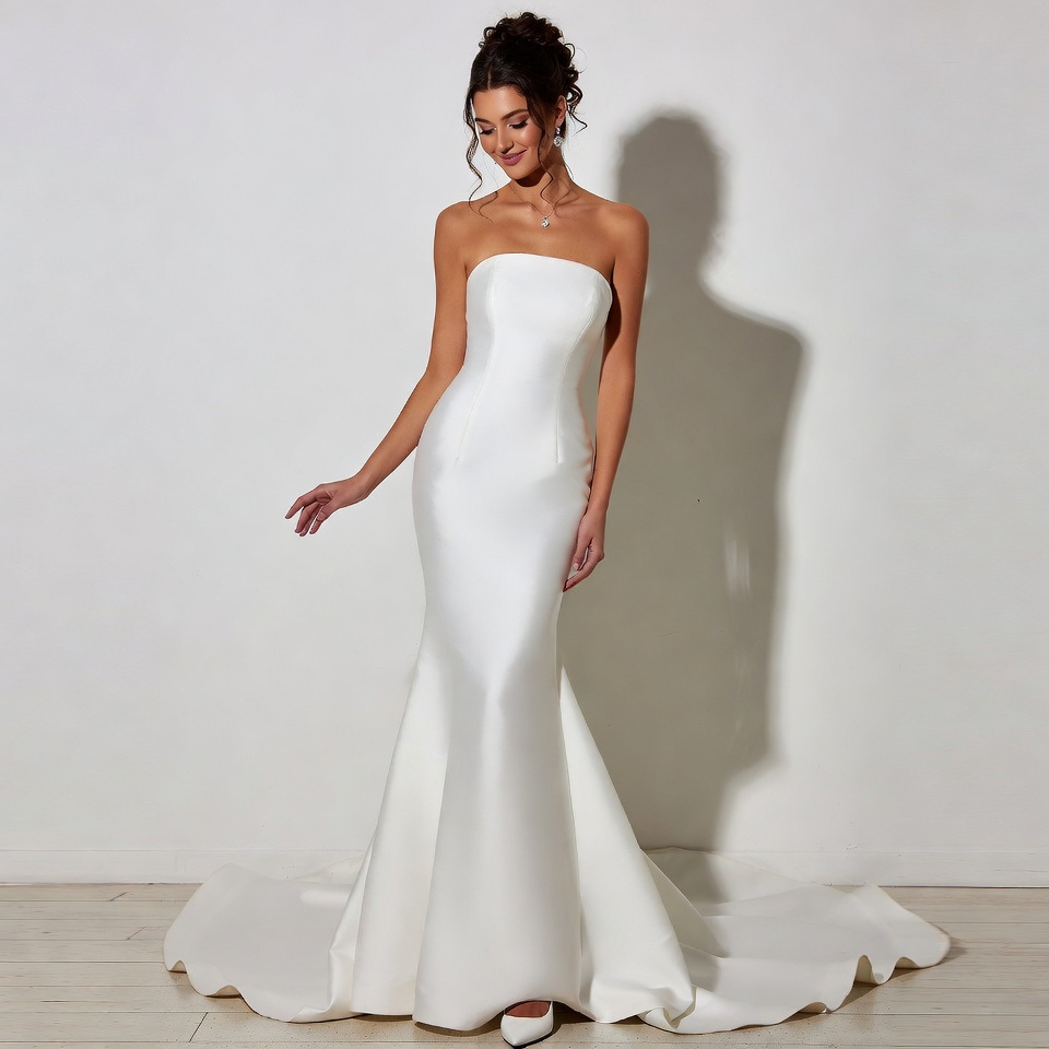 Strapless Straight Across Mermaid Wedding Dress-3