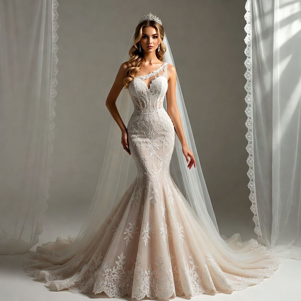 One-Shoulder Mermaid Wedding Dress-4