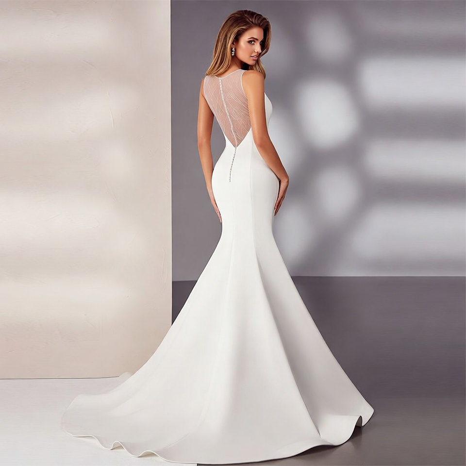 Illusion Neckline Mermaid Wedding Dress-4