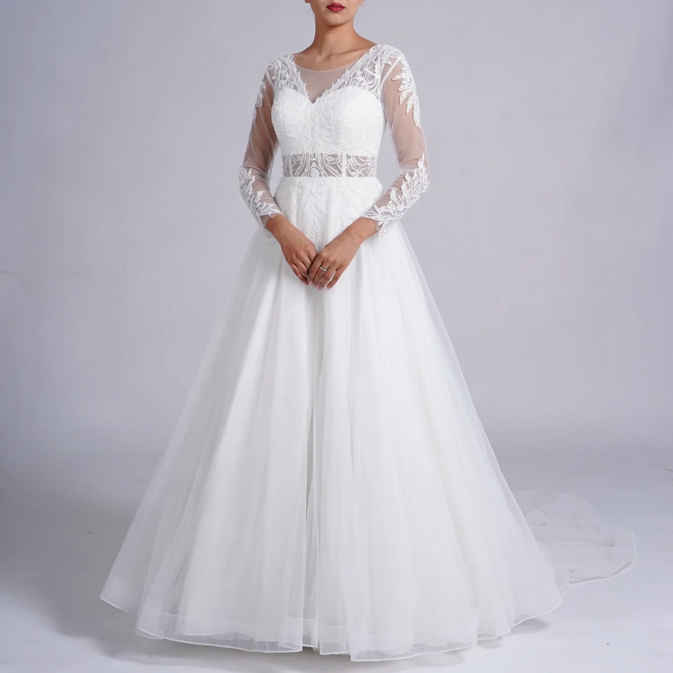V-Neck A-Line Wedding Dresses-4