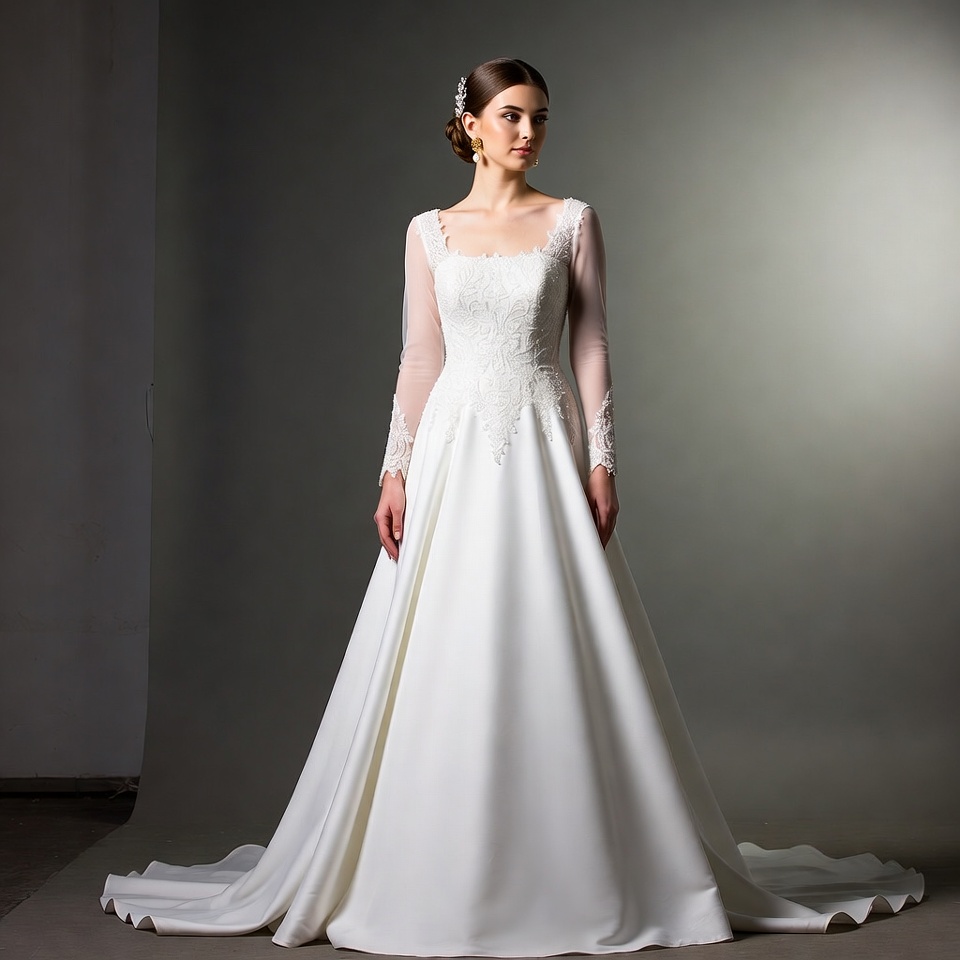 Square Neck A-Line Wedding Dresses-4