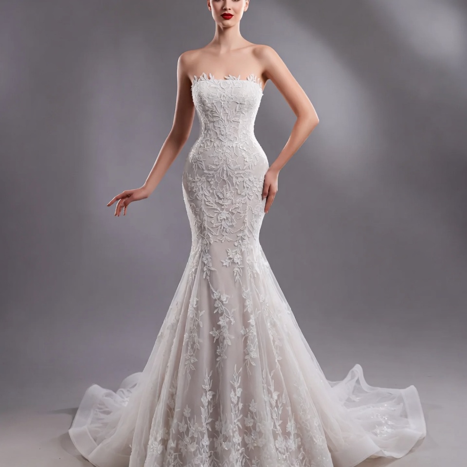 Strapless Straight Across Mermaid Wedding Dress-4
