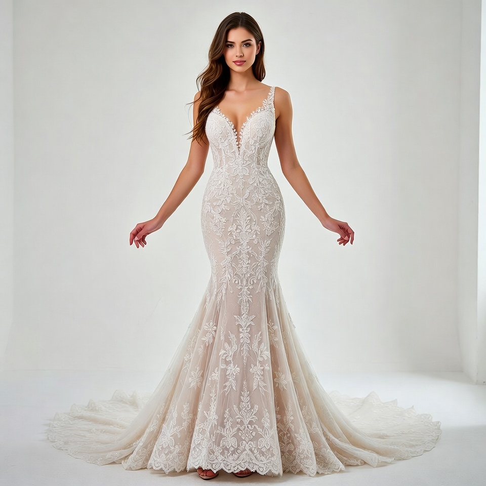 V-Neck Mermaid Wedding Dress-4