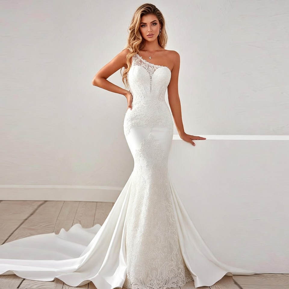 One-Shoulder Mermaid Wedding Dress-5