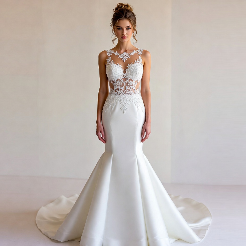 Illusion Neckline Mermaid Wedding Dress-5
