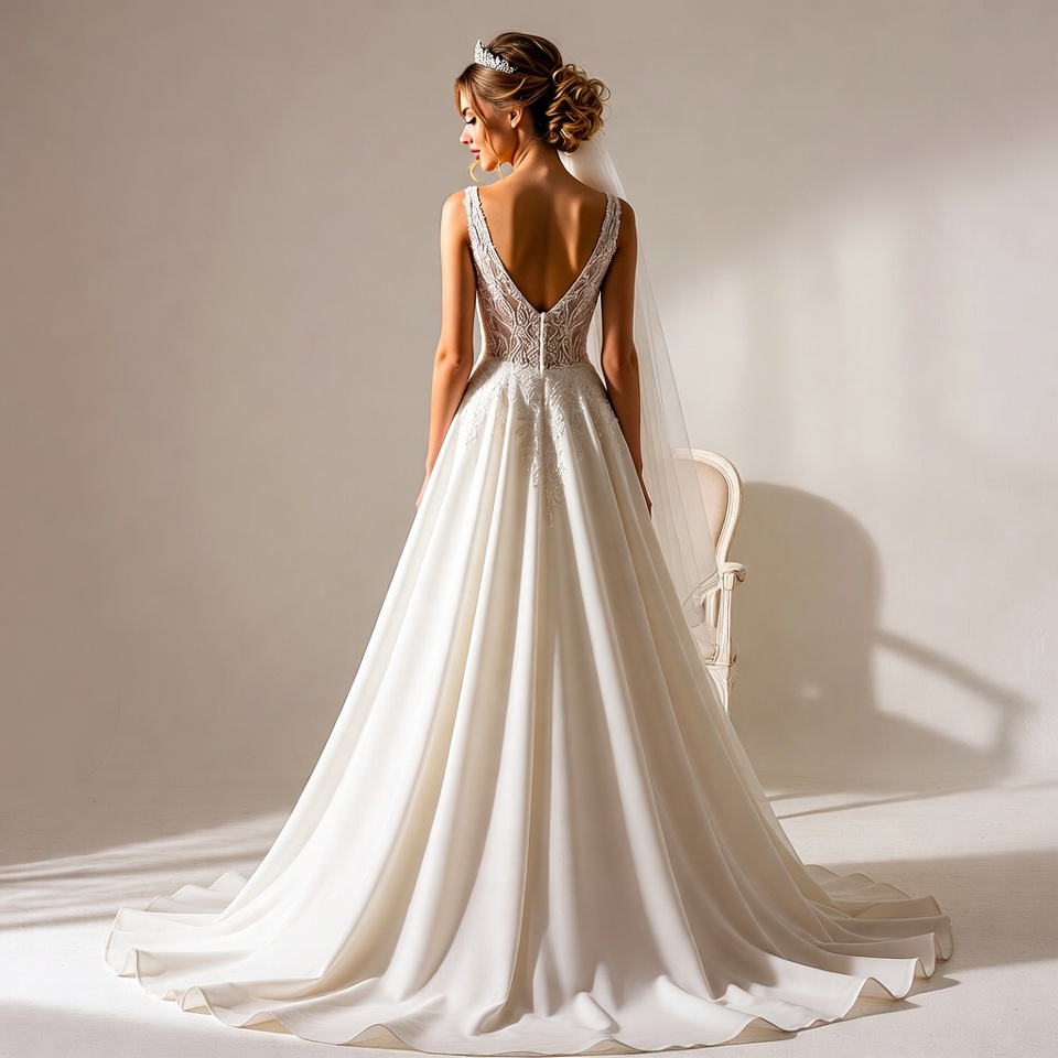 V-Neck A-Line Wedding Dresses-5