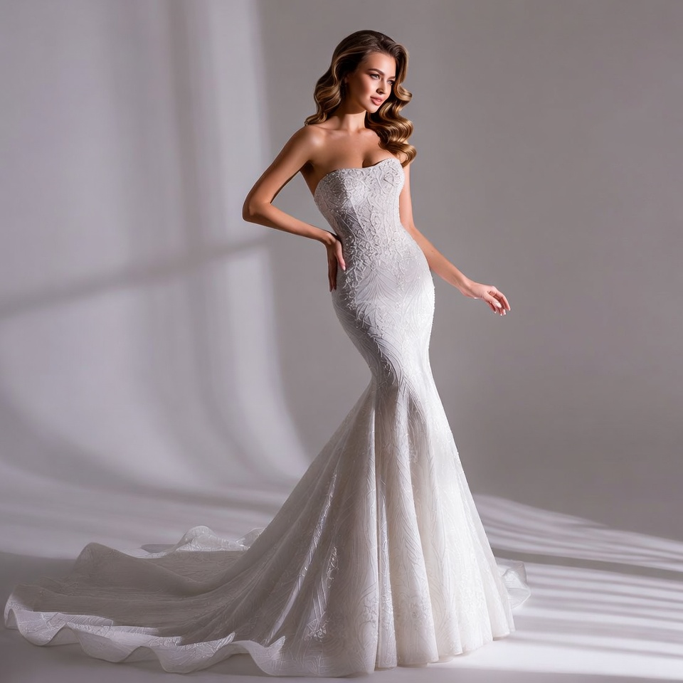 Strapless Straight Across Mermaid Wedding Dress-5