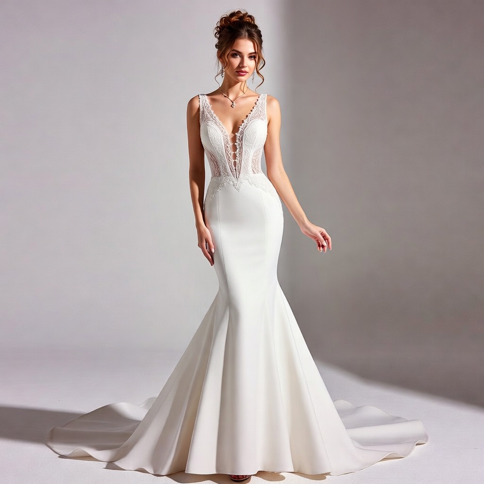 V-Neck Mermaid Wedding Dress-5