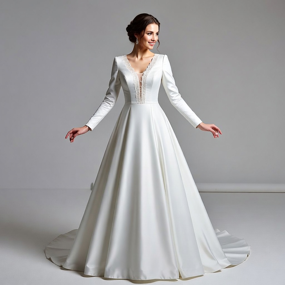 V-Neck A-Line Wedding Dresses-6