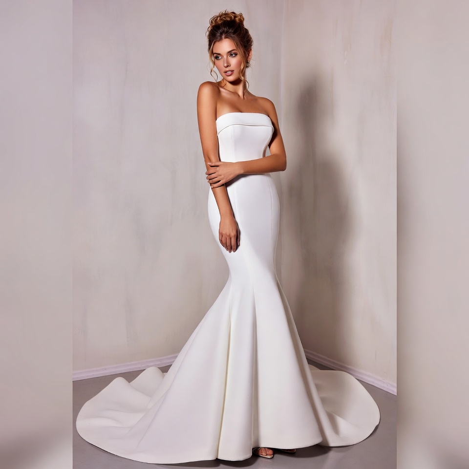Strapless Straight Across Mermaid Wedding Dress-6
