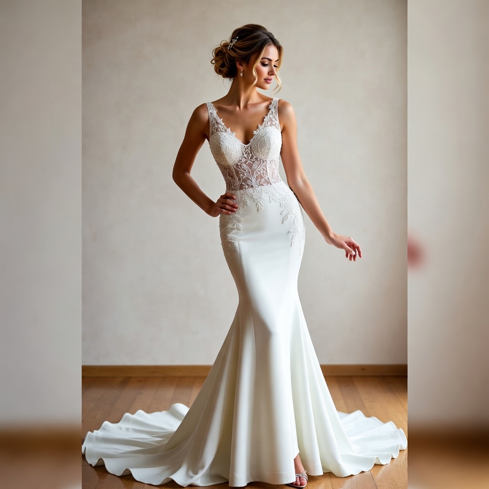 V-Neck Mermaid Wedding Dress-6