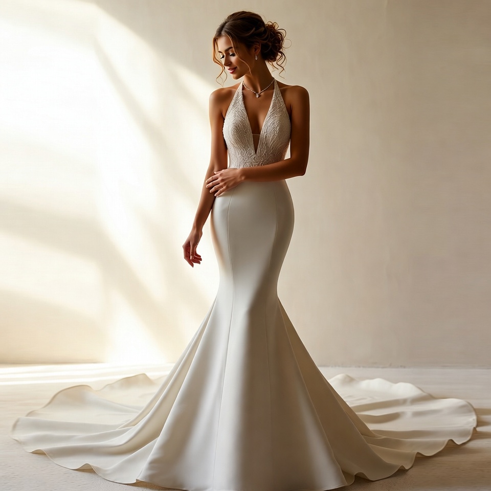 Halter Neckline Mermaid Wedding Dress-6