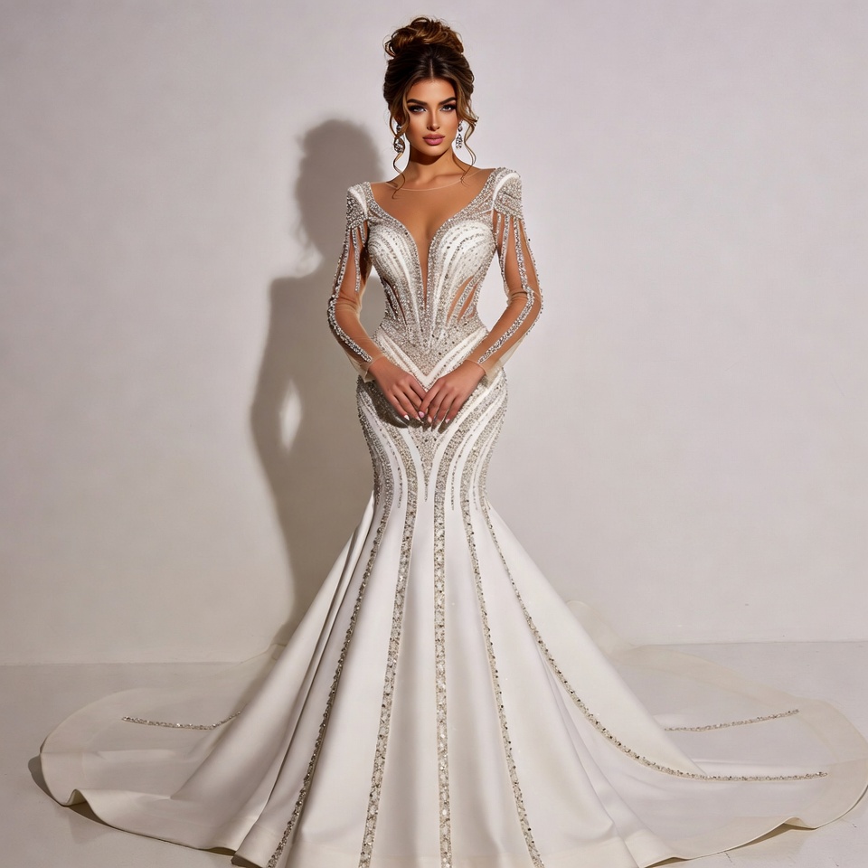 Illusion Neckline Mermaid Wedding Dress-7