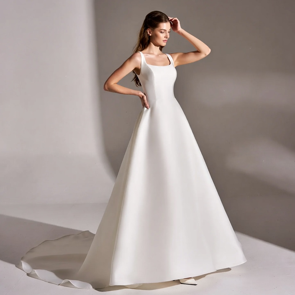Square Neck A-Line Wedding Dresses-7