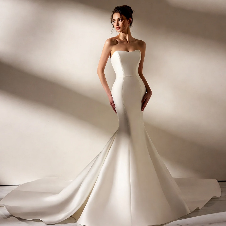 Strapless Straight Across Mermaid Wedding Dress-7