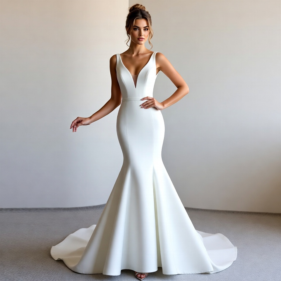 V-Neck Mermaid Wedding Dress-7