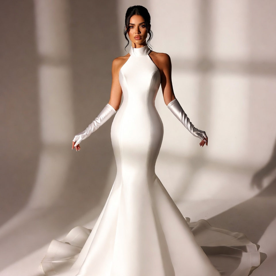 Halter Neckline Mermaid Wedding Dress-7