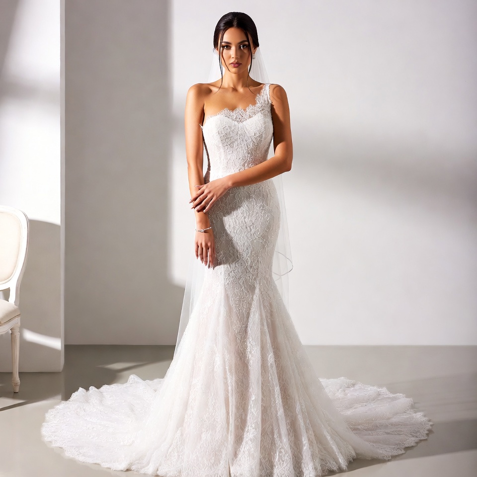 One-Shoulder Mermaid Wedding Dress-8