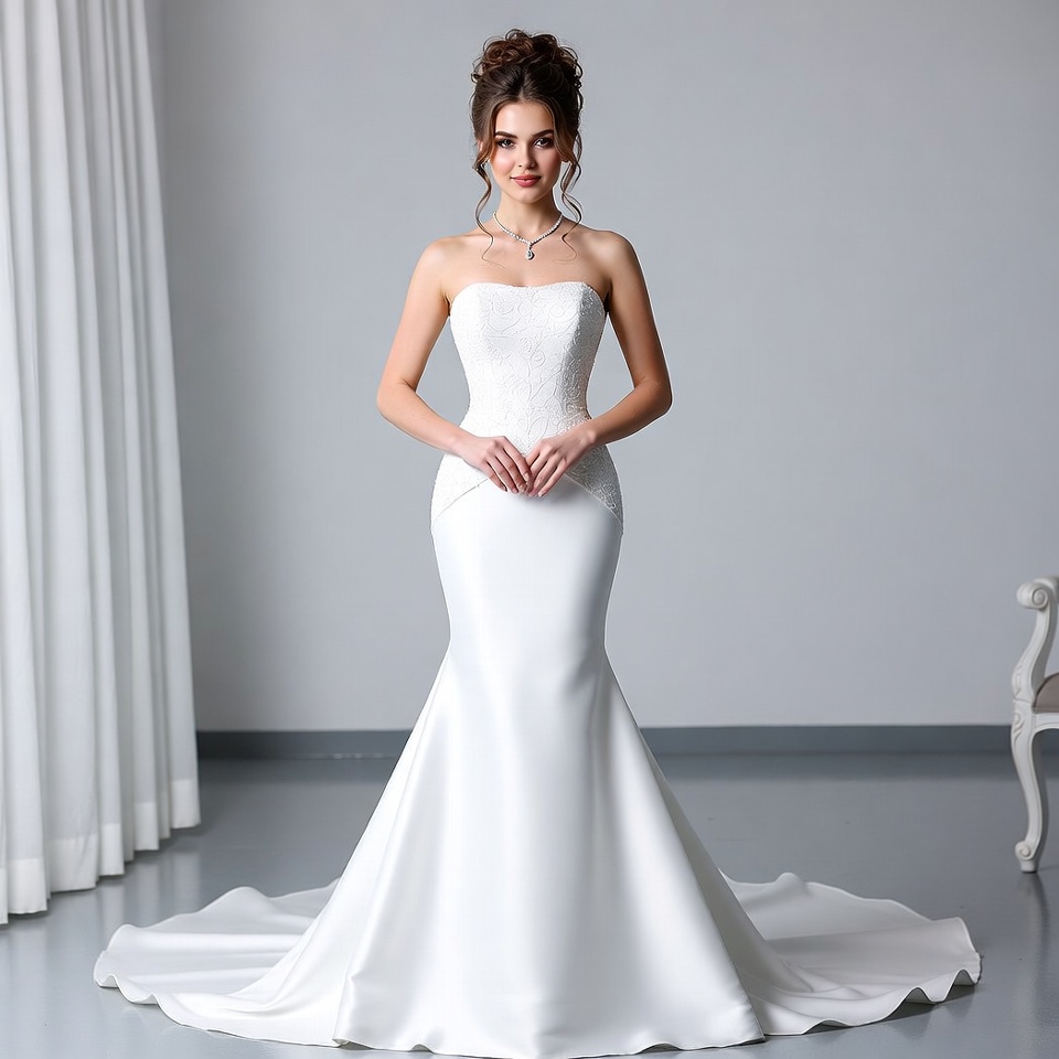 Strapless Straight Across Mermaid Wedding Dress-8