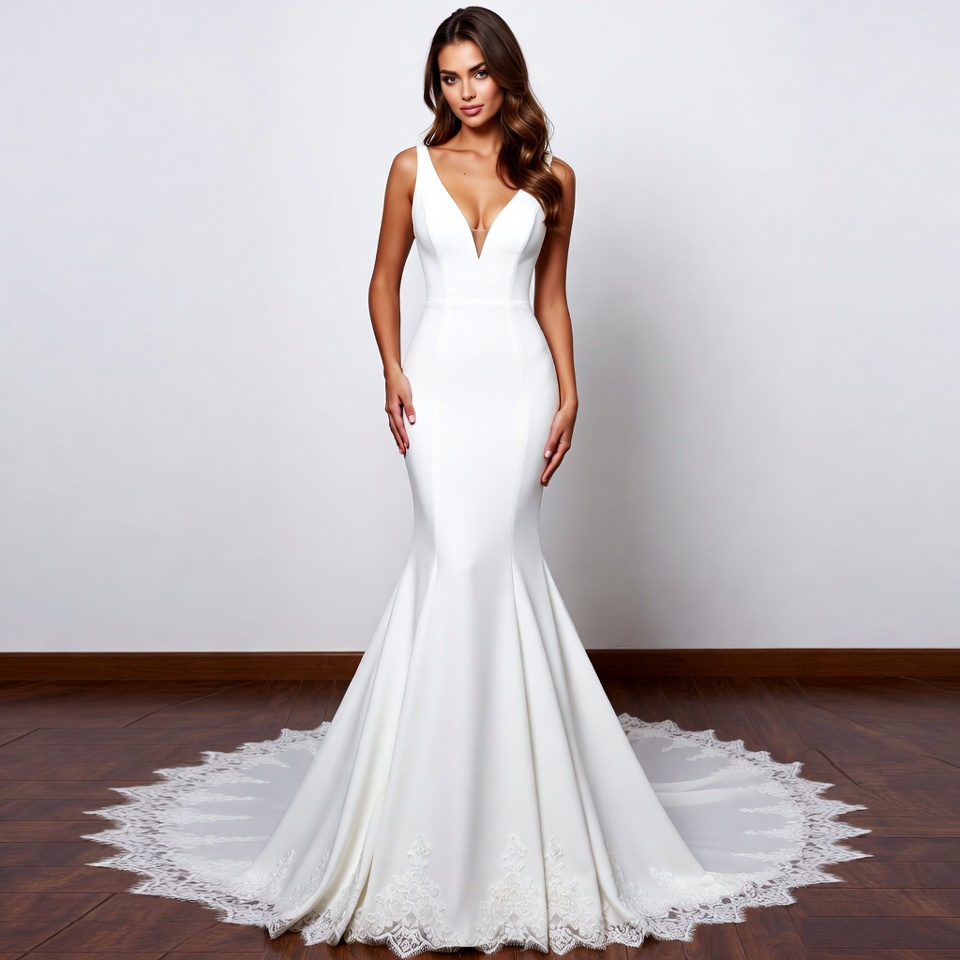 V-Neck Mermaid Wedding Dress-8