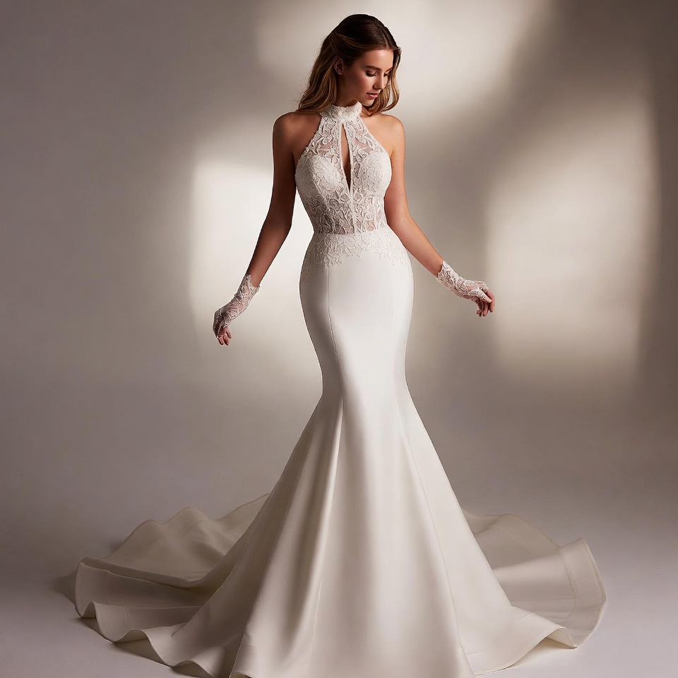 Halter Neckline Mermaid Wedding Dress-8