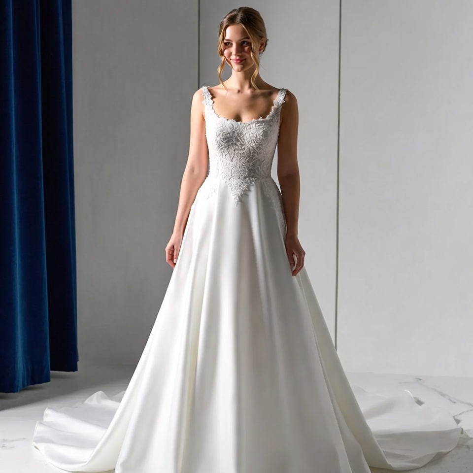 Square Neck A-Line Wedding Dresses-9