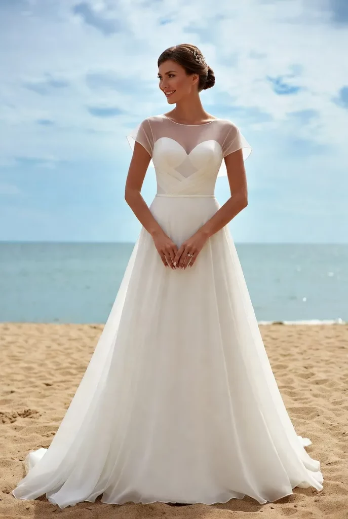 A Line Chiffon Beach Wedding Dress