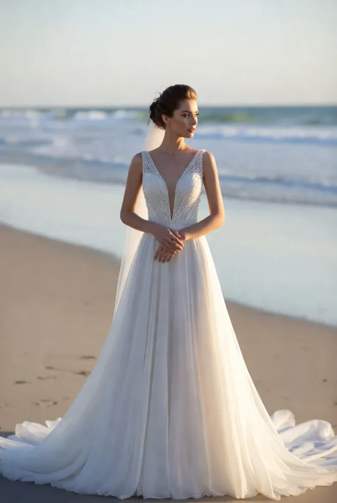 A Line Chiffon Beach Wedding Dress