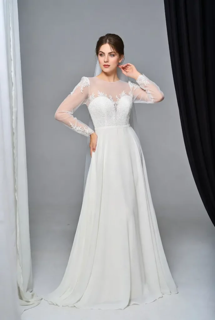 A Line Chiffon Lace Wedding Dress