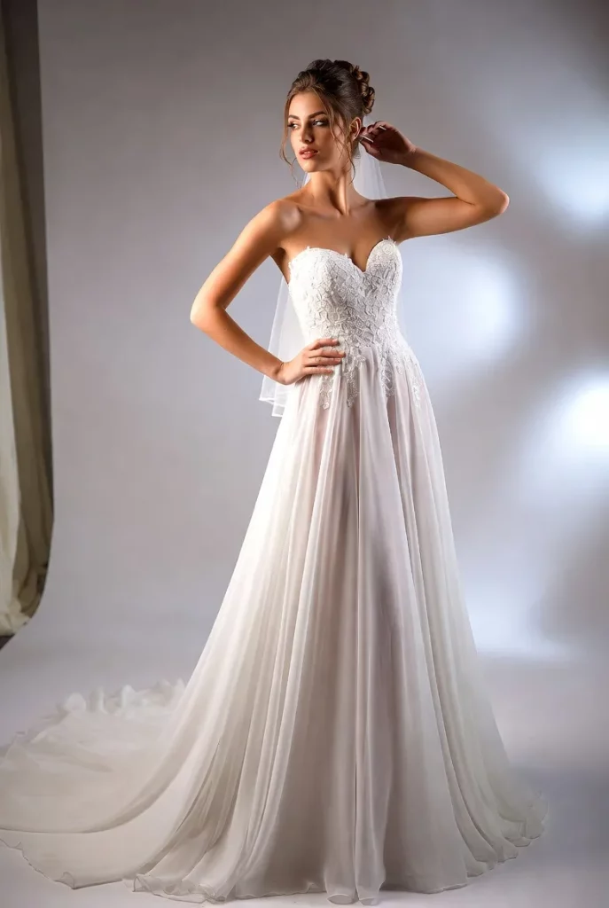 A Line Chiffon Strapless Wedding Dress