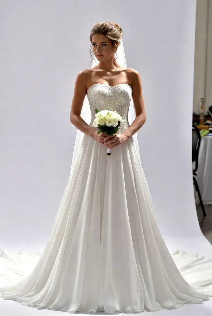 A Line Chiffon Strapless Wedding Dress