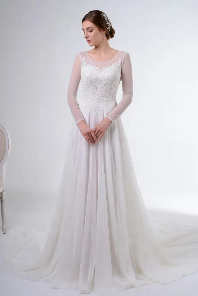A Line Chiffon Wedding Dress with Sleeves