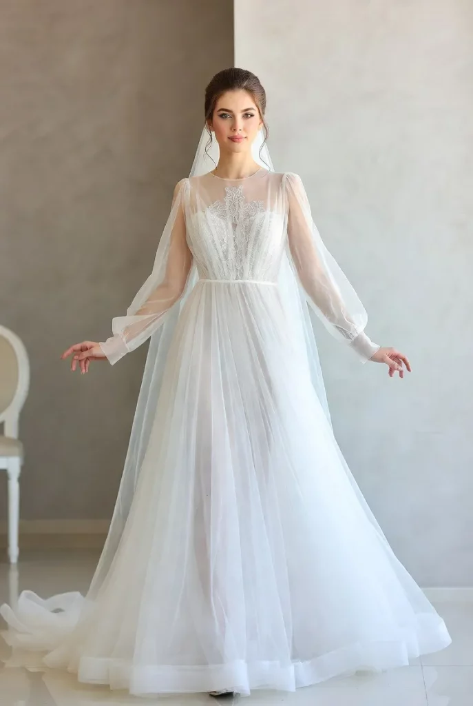 A Line Chiffon Wedding Dress with Sleeves