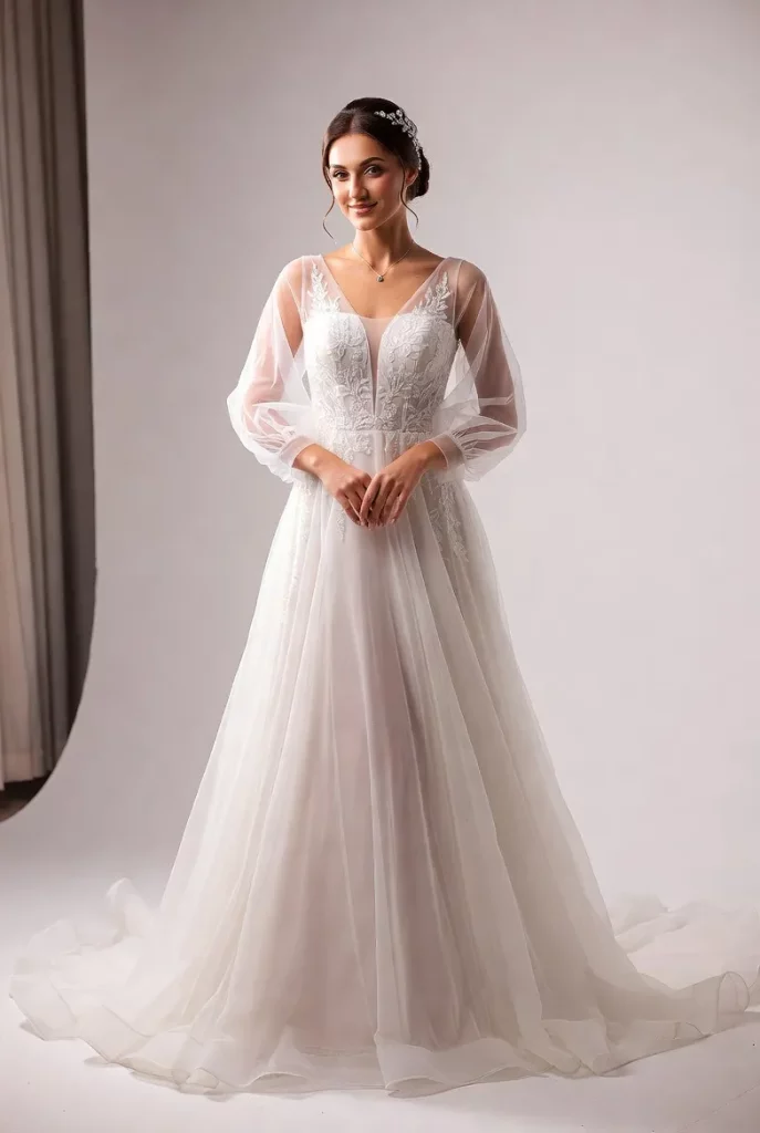 A Line V Neck Chiffon Wedding Dress