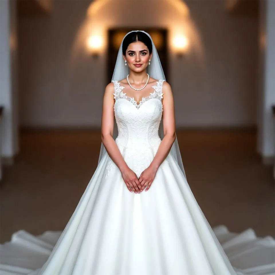 A line wedding dress on a pear shaped bride