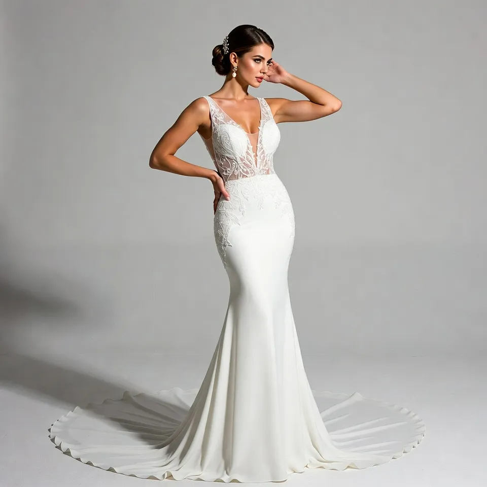 Deep V Neck A Line Wedding Dress
