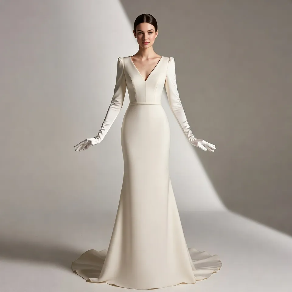 Mikado V Neck A Line Wedding Dress