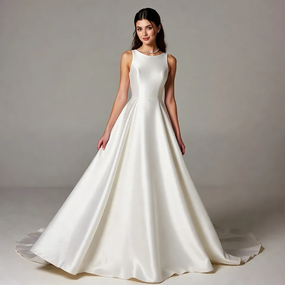 Minimalist Satin Sleeveless A Line Wedding Dress