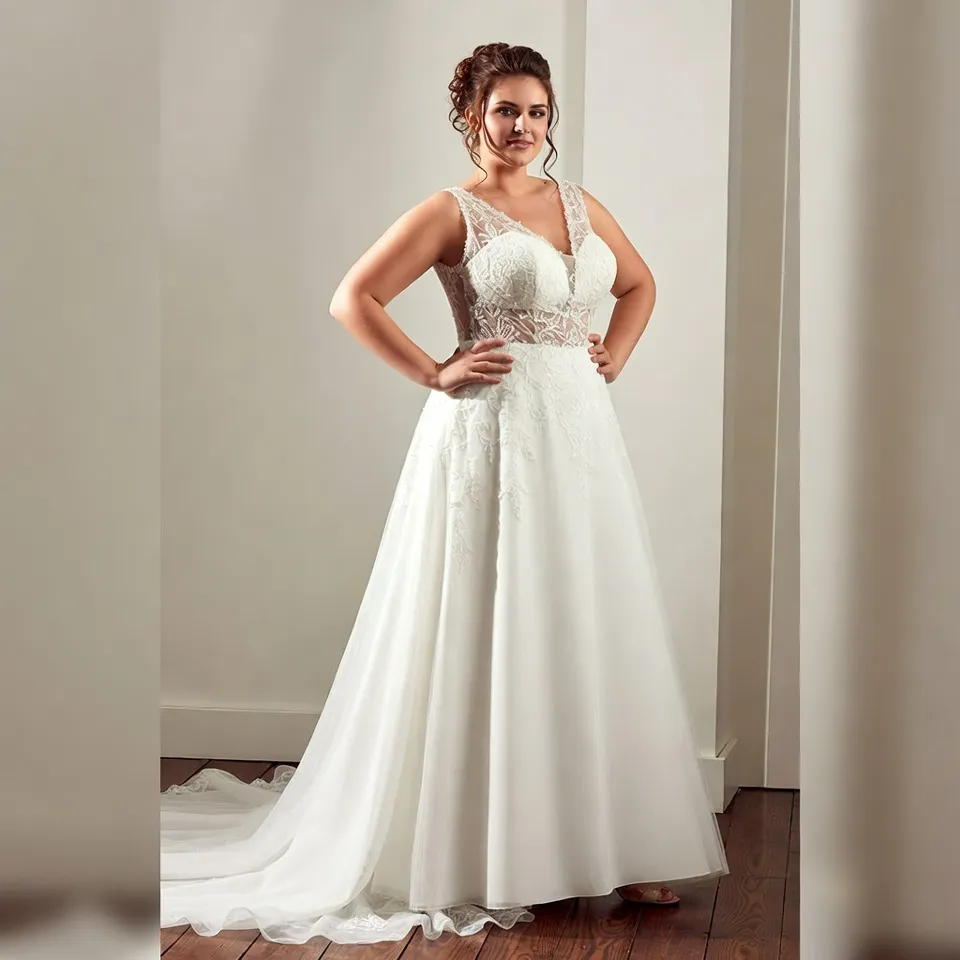 Plus Size V Neck A Line Wedding Dress
