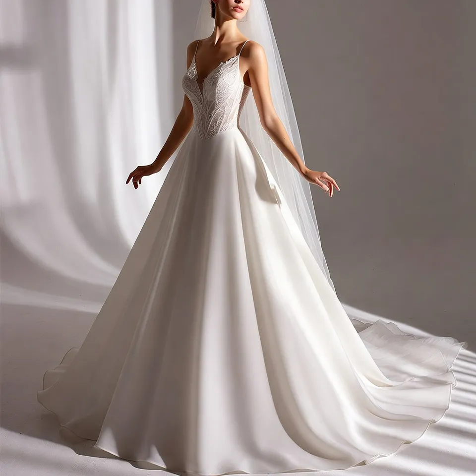 Spaghetti Strap V Neck A Line Wedding Dress