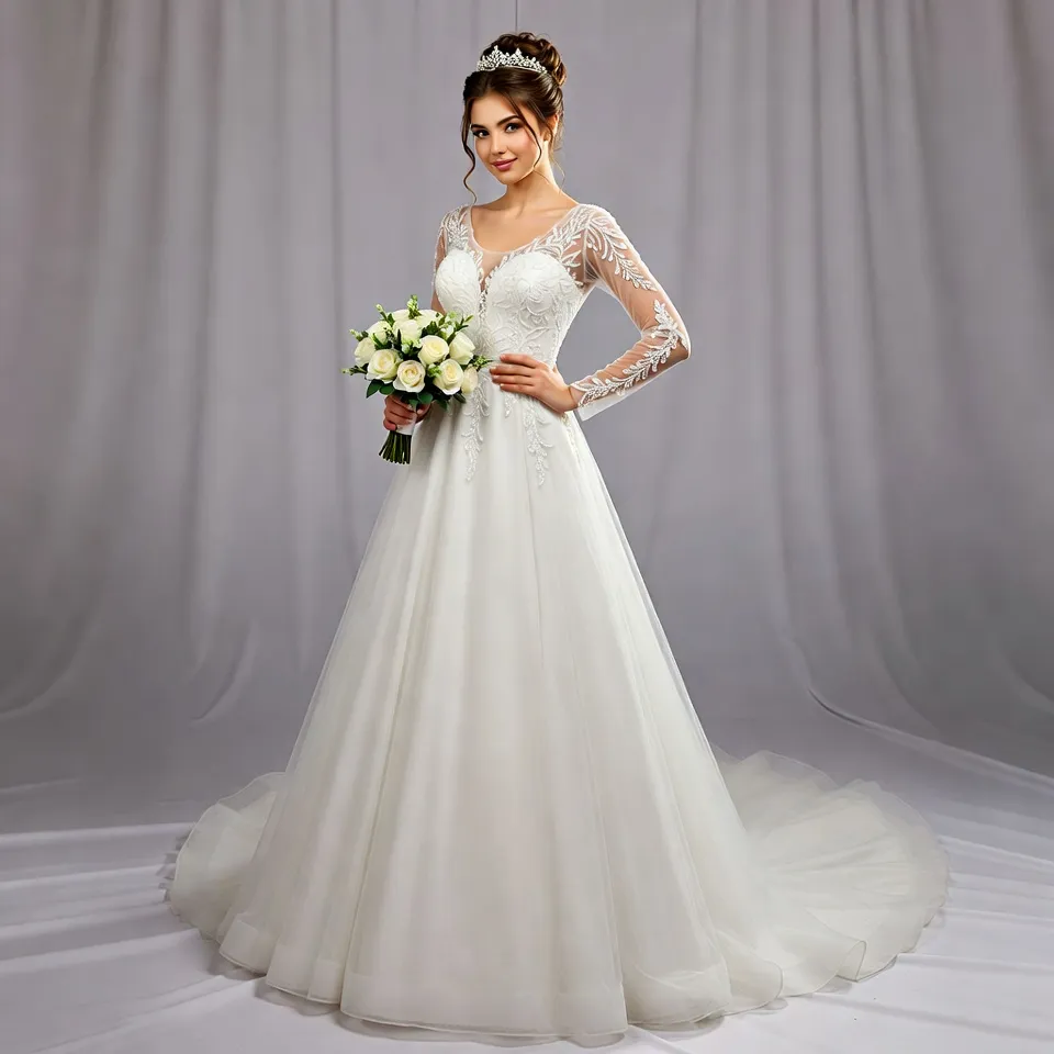 Sweep Train A Line Princess V Neck Wedding Dress