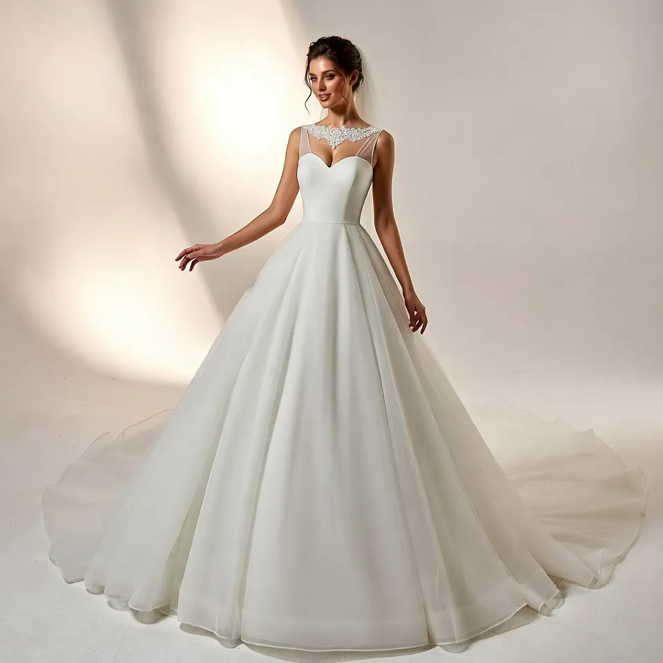 Sweetheart Neckline Sleeveless A Line Tulle Wedding Dress