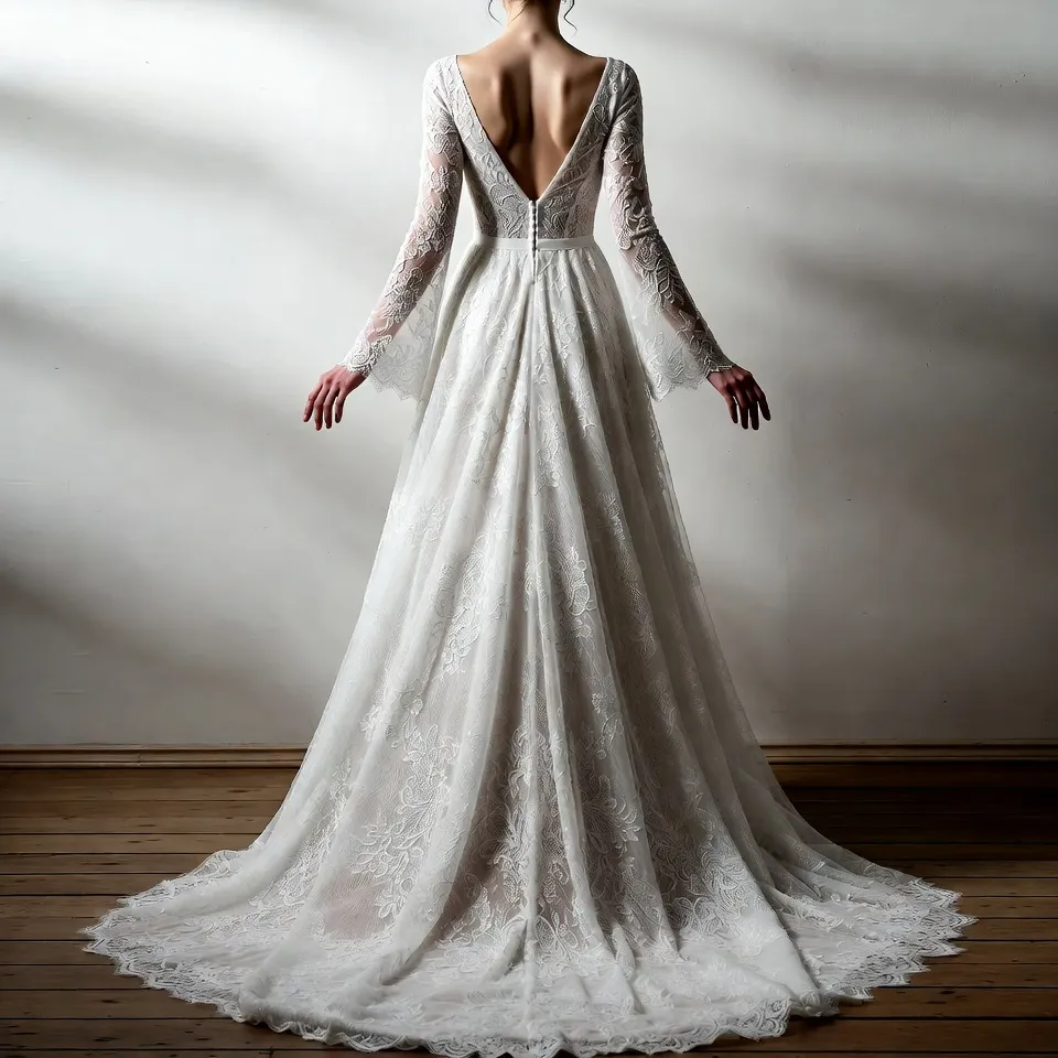 V Neck A Line Lace Wedding Dress2