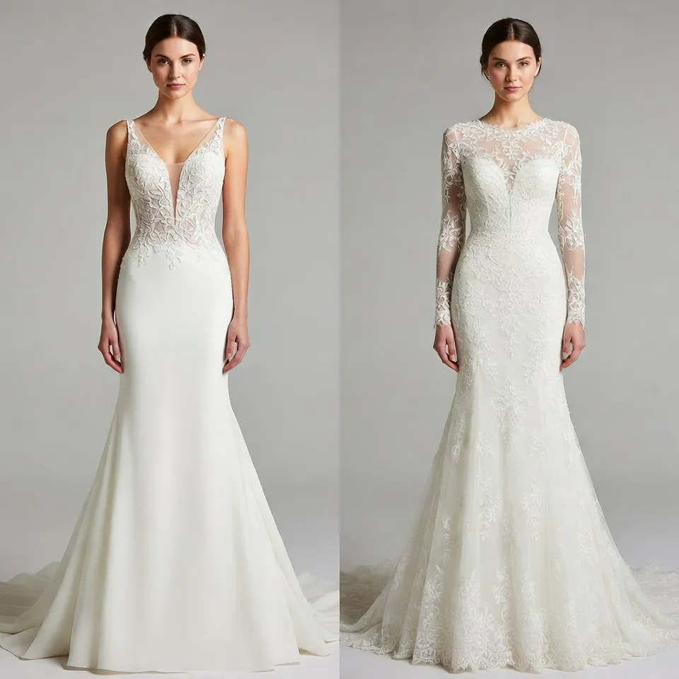 Bride wear Sleeveless vs sleeved A line wedding dress comparison