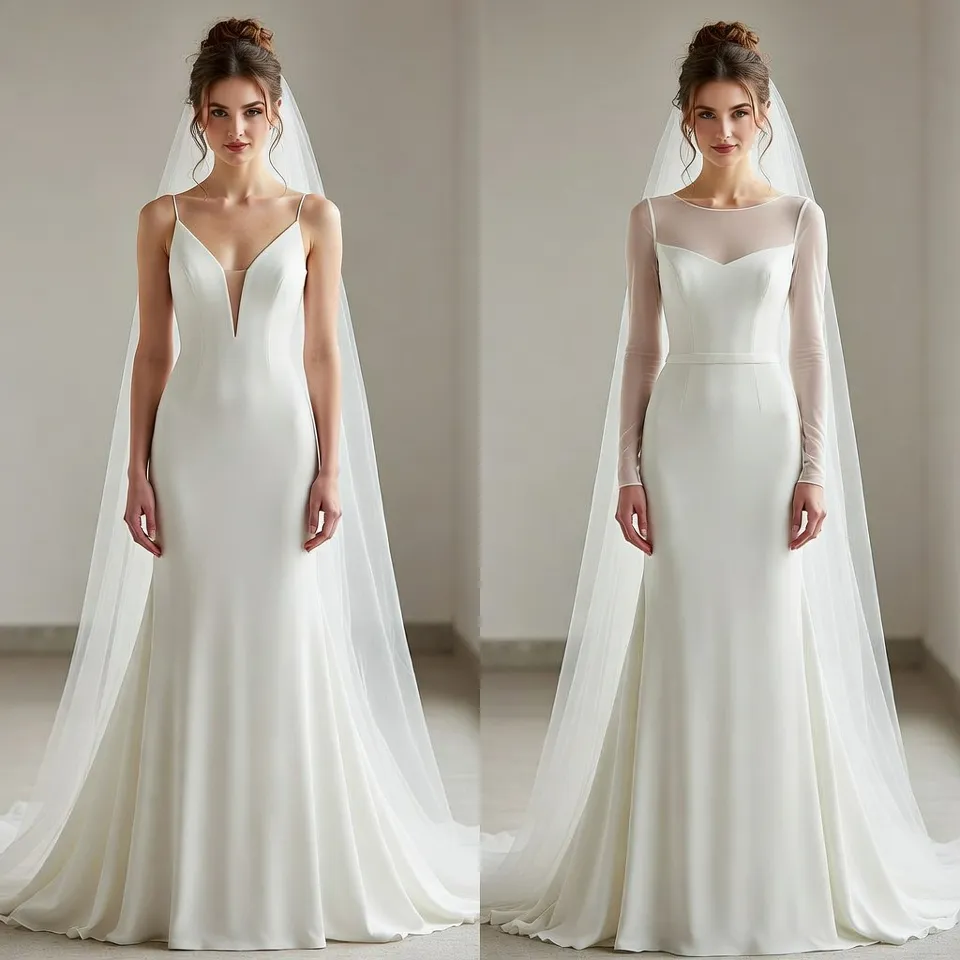 Bride wear Sleeveless vs sleeved A line wedding dress comparison